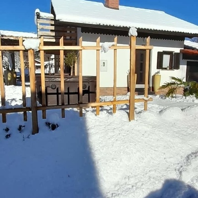 A blanket of white snow creates a magical winter atmosphere.