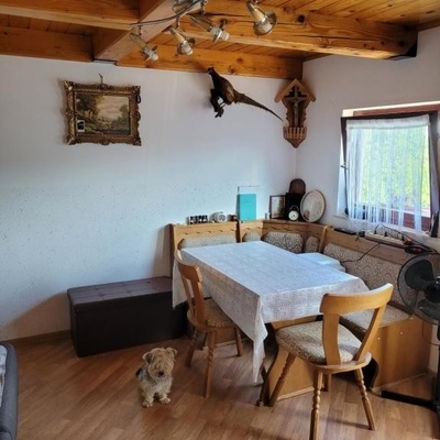 The kitchen includes a dining area.