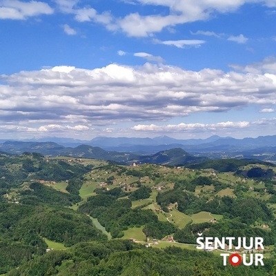 The southern slopes of hill Sveta Helena are covered with vineyards and vineyard cottages.