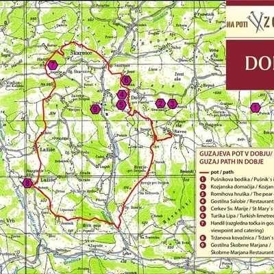 Zemljevid poti po območju Dobja pri Planini.